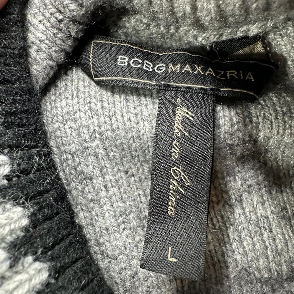 BCBGMAXAZRIA Mock Neck Bobble Knit Sweater Merino Wool Grey Size‎ Large
